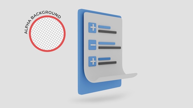 White clipboard with Plus and Minus on white background. 3d render illustration.