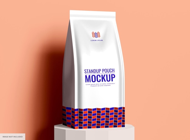 White Coffee Bag Mockup Standup on Podium with Background