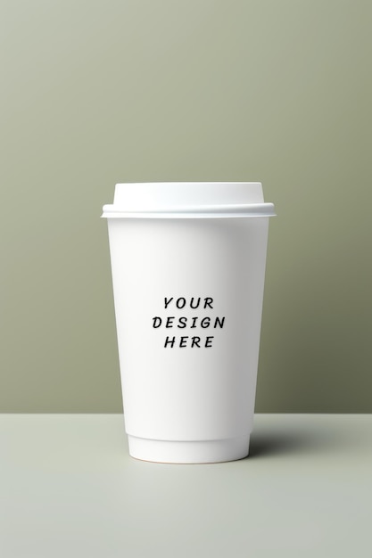 a white coffee cup with a black design on it