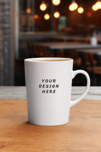 a white coffee mug with the words your design here here here