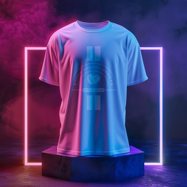 PSD white color tshirt in neon light mockup