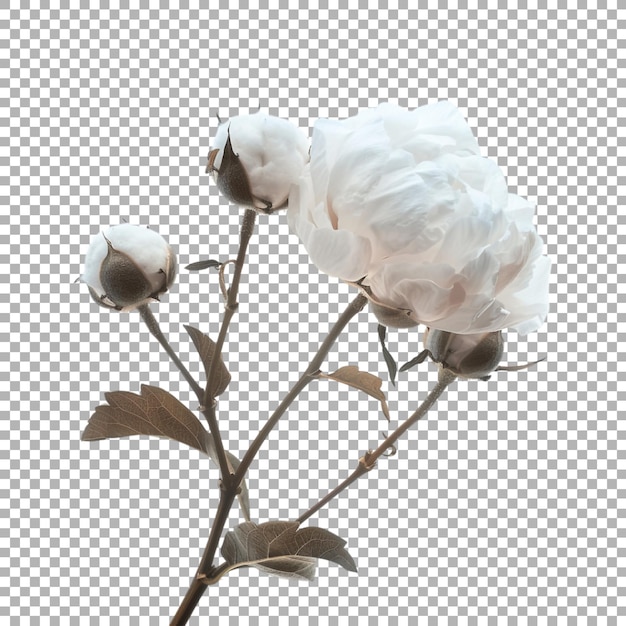 PSD white cotton flower on transparent background ai generated