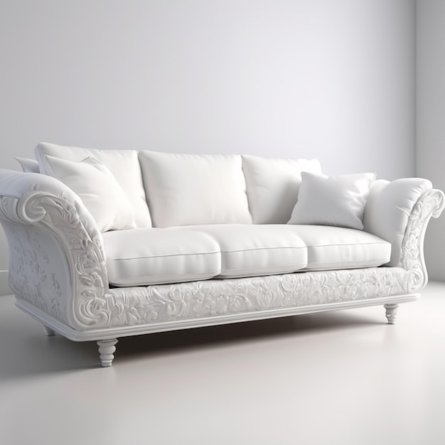 a white couch with a white pillow on it and a white pillow on the back