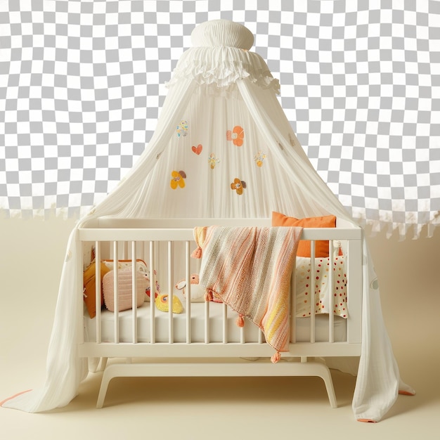 PSD a white crib with a white canopy and a pink blanket on it