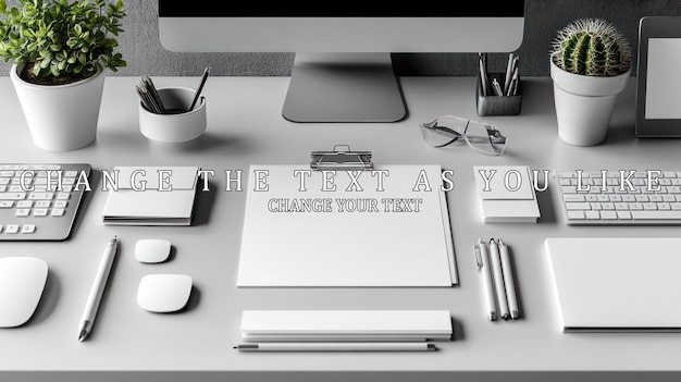 White Desk Mockup with Stationery