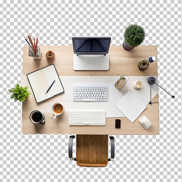 white desk office top view with copy space for input the text on transparent background