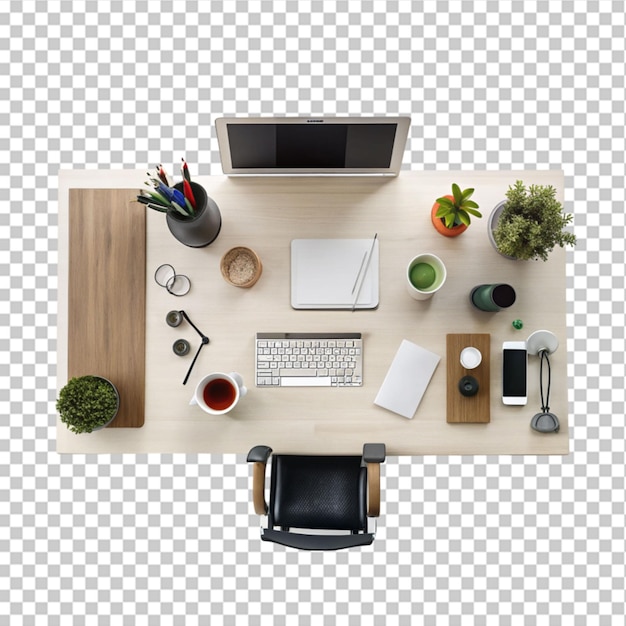 white desk office top view with copy space for input the text on transparent background