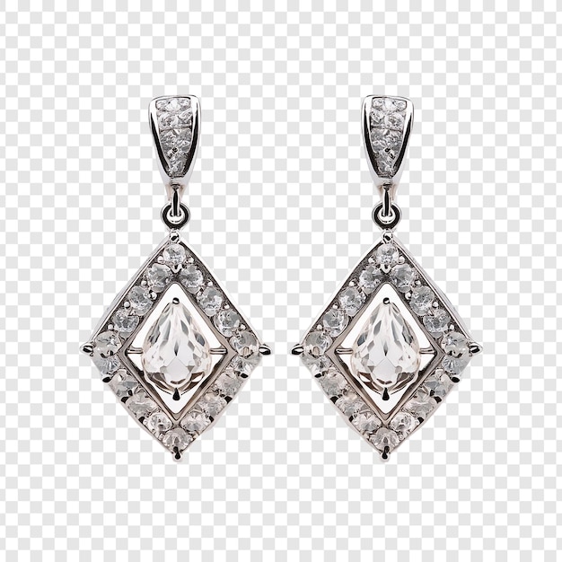 PSD white diamond earring isolated on transparent background