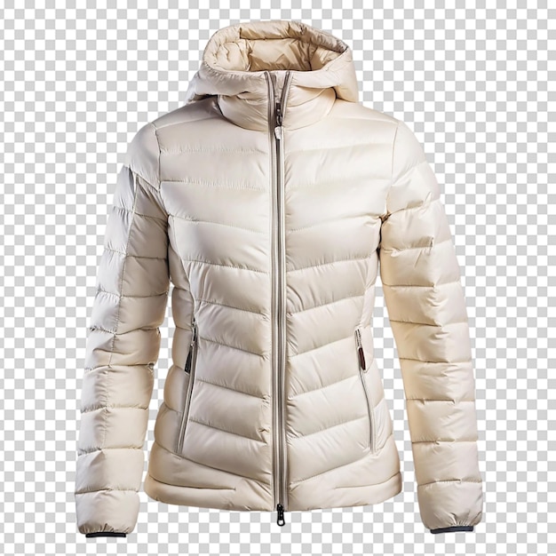 PSD white down jacket for women front view isolated white background