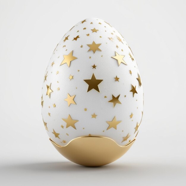 a white egg with gold stars and gold stars on it