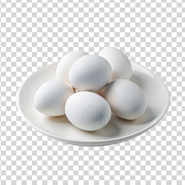 PSD white eggs on white plate isolated on transparent background