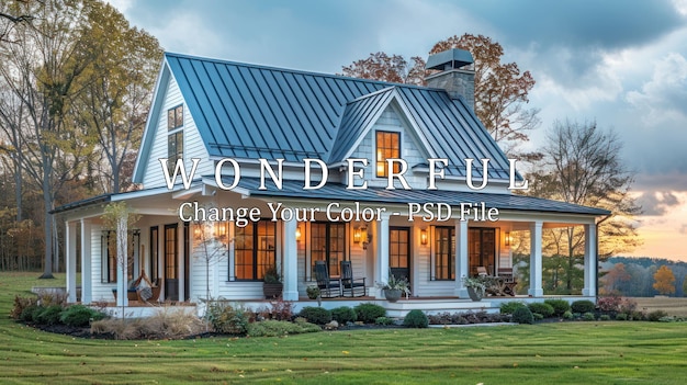 PSD white farmhouse with porch