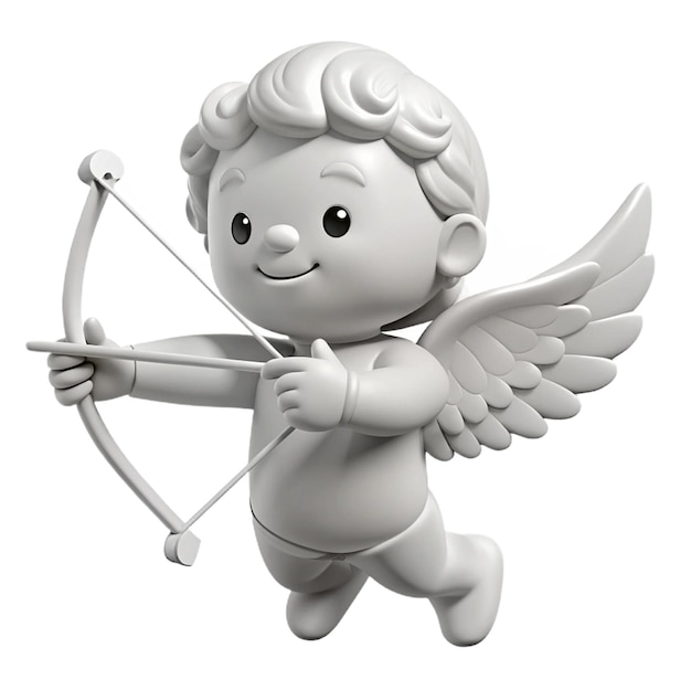 PSD a white figurine of a cupid with a bow and arrow