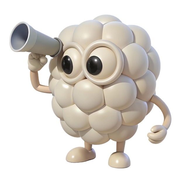 PSD a white figurine with a large horn holding a megaphone up to its ear