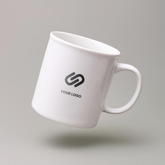 PSD a white floating coffee mug with mockup design editable psd