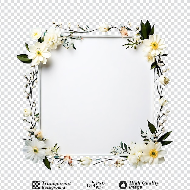 PSD white floral frame isolated on transparent background