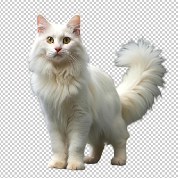 PSD a white fluffy cat stands isolated on transparent background