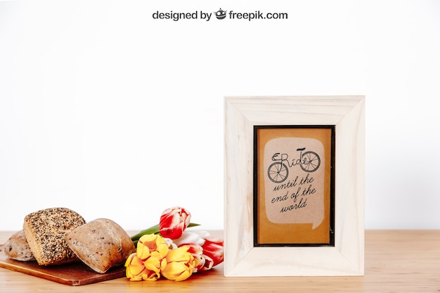 White frame mockup with breakfast