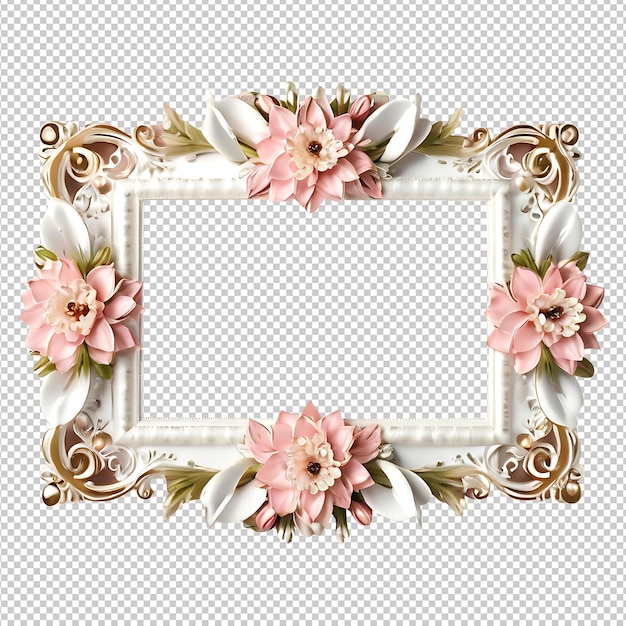 white frame with pink flowers and a white background psd design