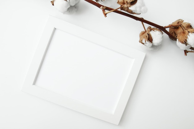 white frame with a white frame and a white empty flower on it