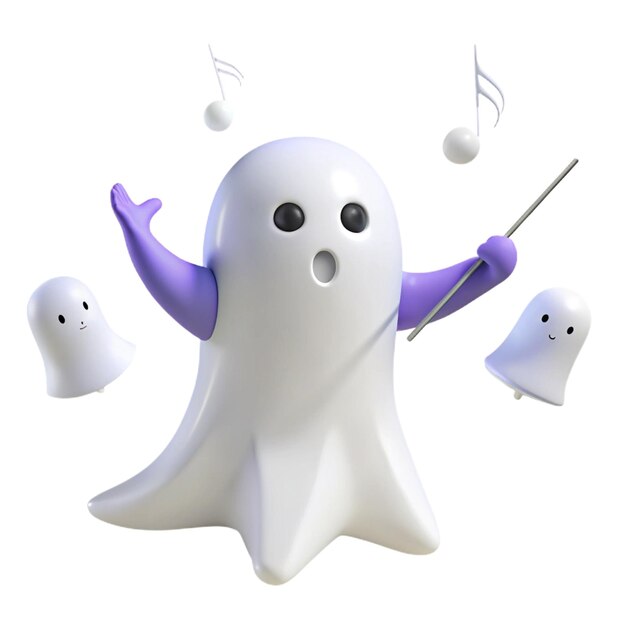 PSD a white ghost with purple arms and a white ghost with the number 3 on it