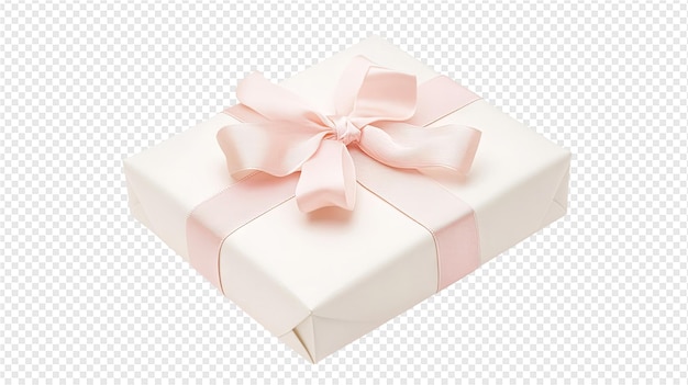 a white gift box with a pink bow on it