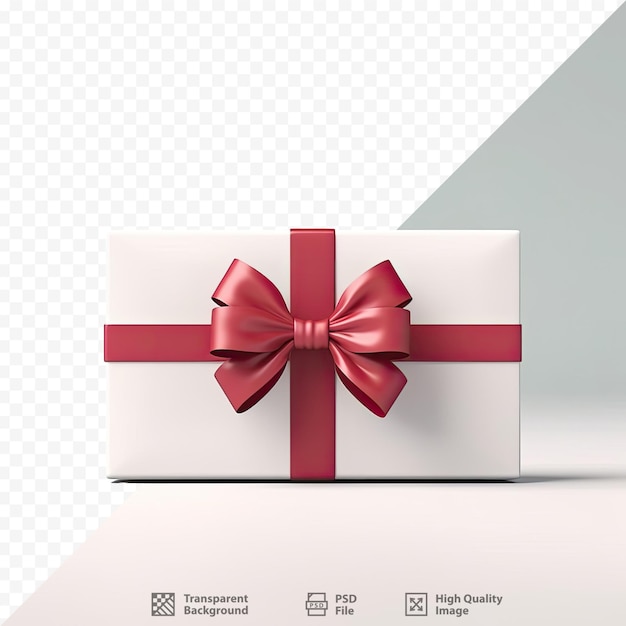 a white gift box with a red ribbon tied in a bow.