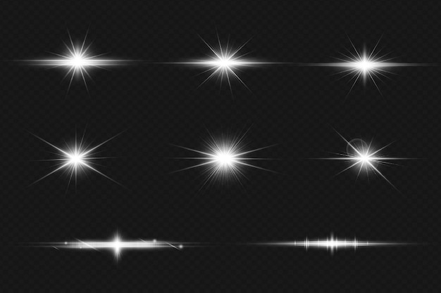 PSD white glowing sparkles and lens flare with dividers collection