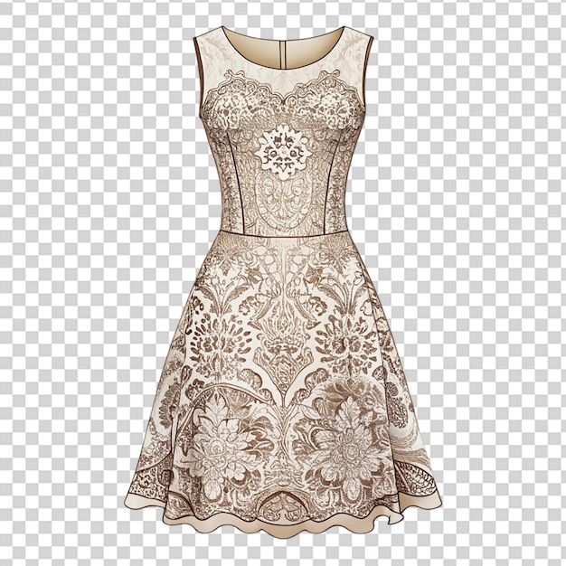 PSD a white and gold dress with a lace design on the front on transparent background