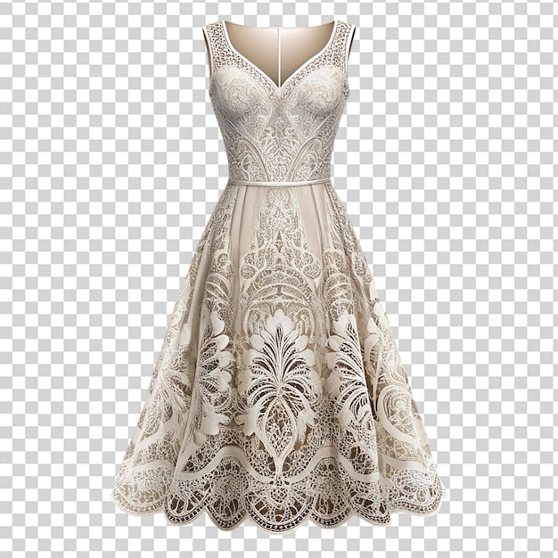 PSD a white and gold dress with a lace design on the front on transparent background