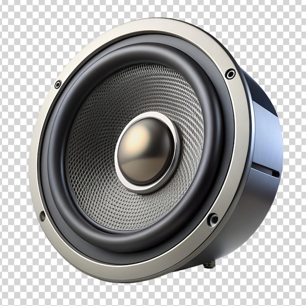 A white and gray speaker with a silver grill on transparent background