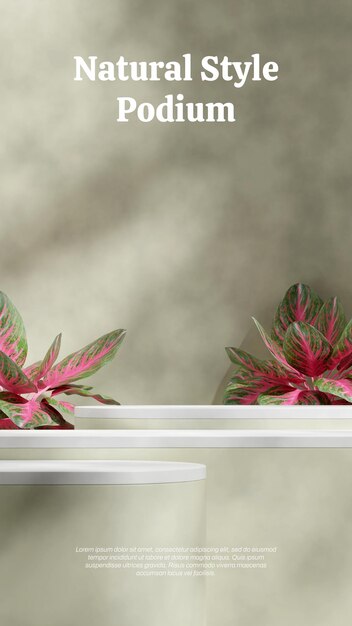 PSD white and green podium in portrait red chinese evergreen wall 3d rendering template mockup