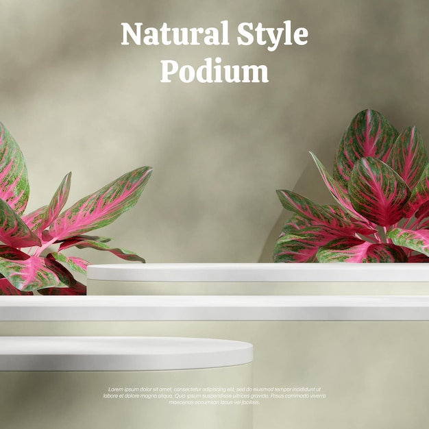 white and green podium in square red chinese evergreen wall 3d rendering template mockup