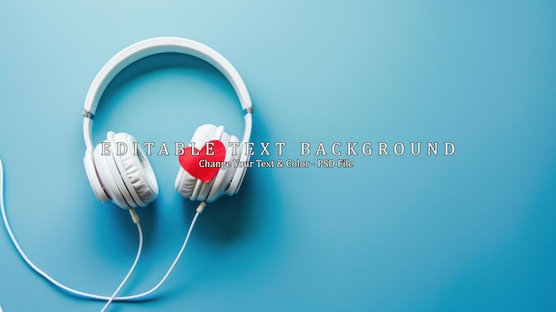 PSD white headphones with red heart on a blue background