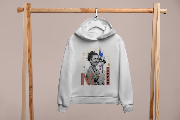 PSD white hoodie on hanger mockup