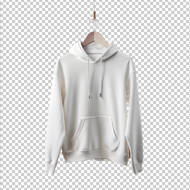 PSD a white hoodie on a hanger on white background