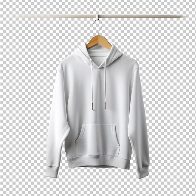 PSD a white hoodie on a hanger on white background