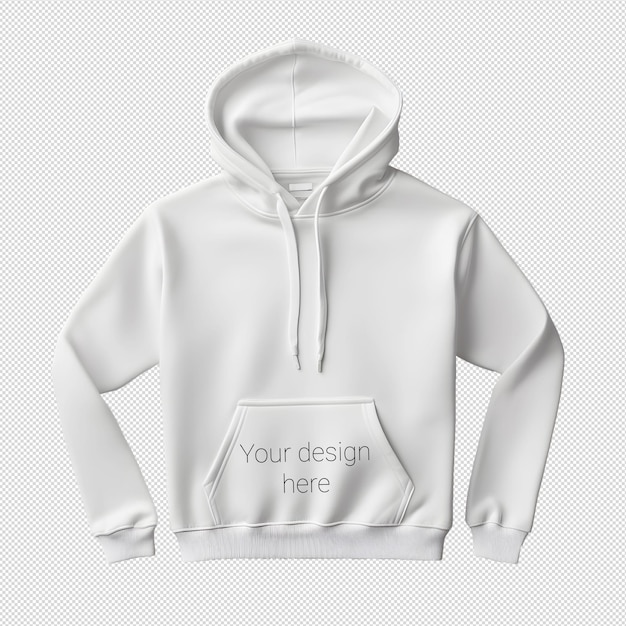 PSD white hoodie or sweatshirt mockup without background front side