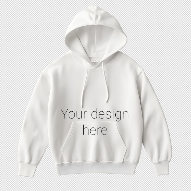 PSD white hoodie or sweatshirt mockup without background front side