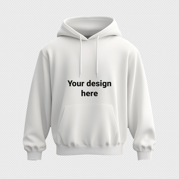 PSD white hoodie or sweatshirt mockup without background front side