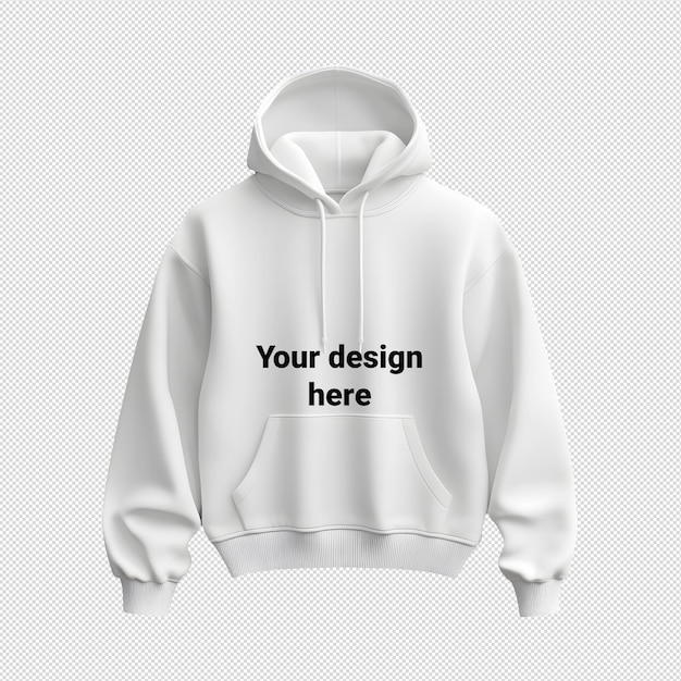 PSD white hoodie or sweatshirt mockup without background front side