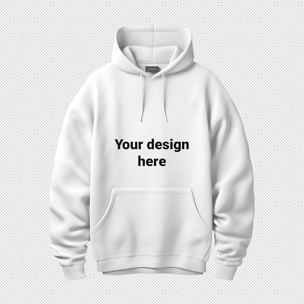 PSD white hoodie or sweatshirt mockup without background front side