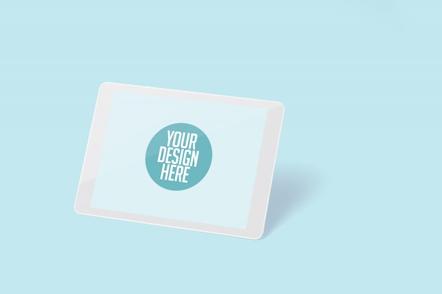 White Horizontal Tablet Isolated on Light Blue Background