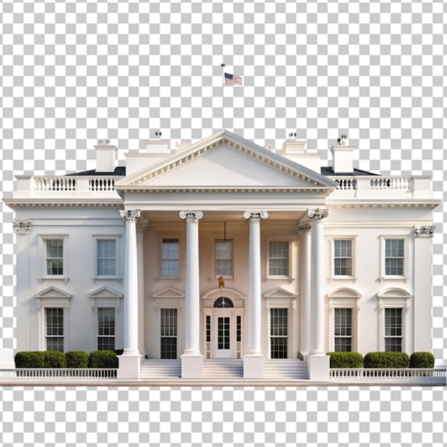 PSD a white house with a brown roof and a white fence