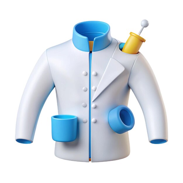 PSD a white jacket with a blue and yellow cap and a cup with a spoon in it