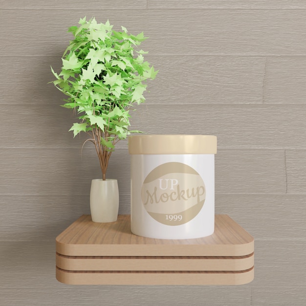 white jar logo mockup on the wooden desk