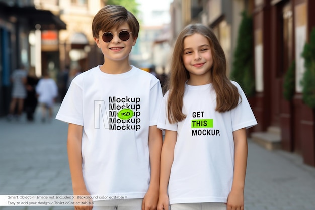 White Kids Tshirt PSD Mockup Free Download Boy and Girl