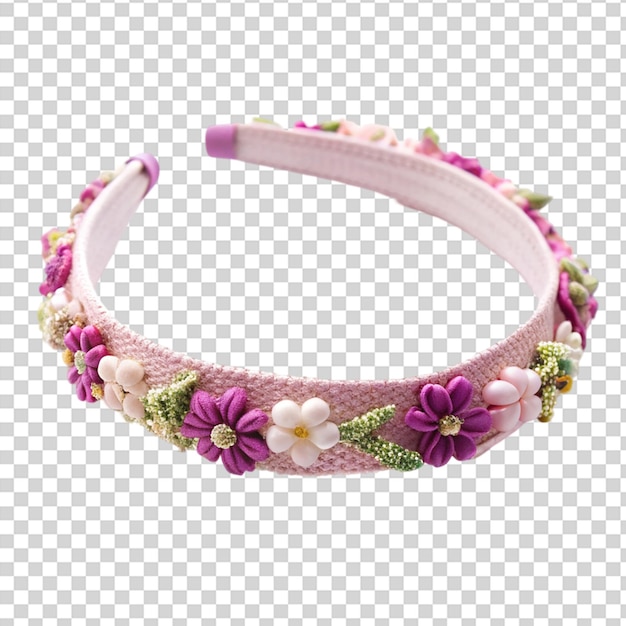 PSD a white lace headband with pink and white flowers on it on transparent background