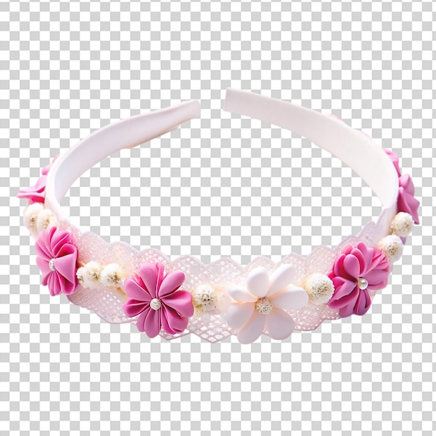 PSD a white lace headband with pink and white flowers on it on transparent background