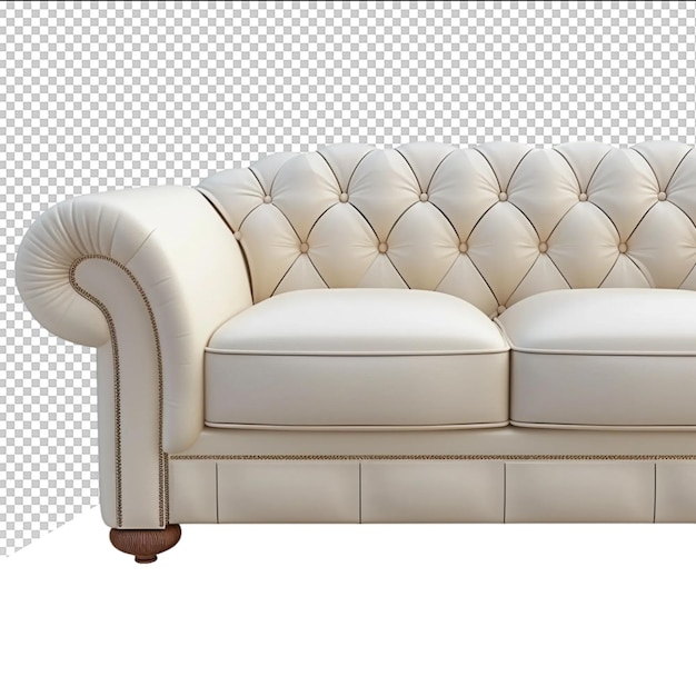 PSD a white leather couch with a white cushion and a brown base